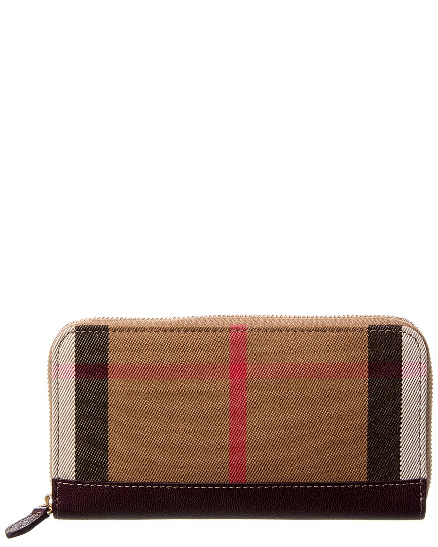 Burberry Check Canvas Zip Around Wallet