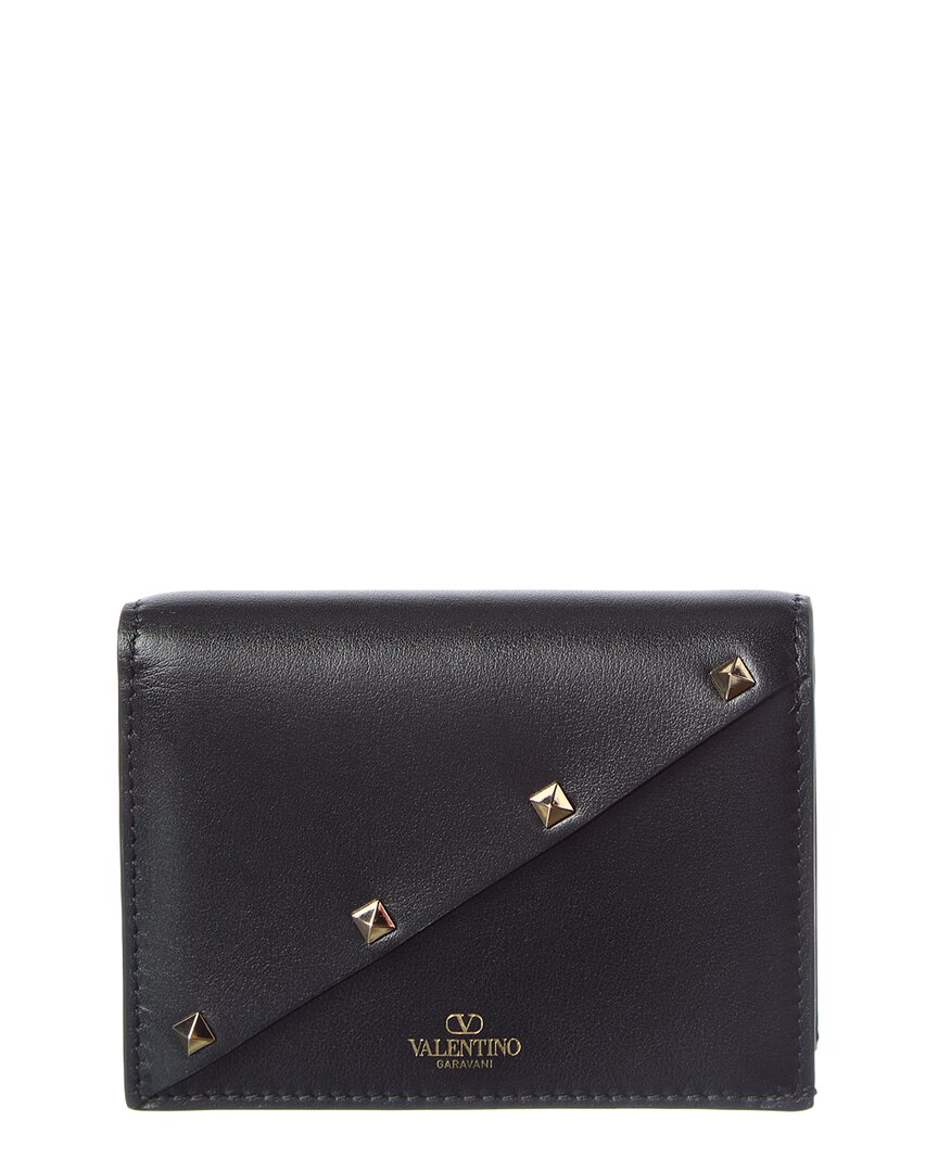 Valentino Garavani Valentino Rockstud Leather Card Case In Black