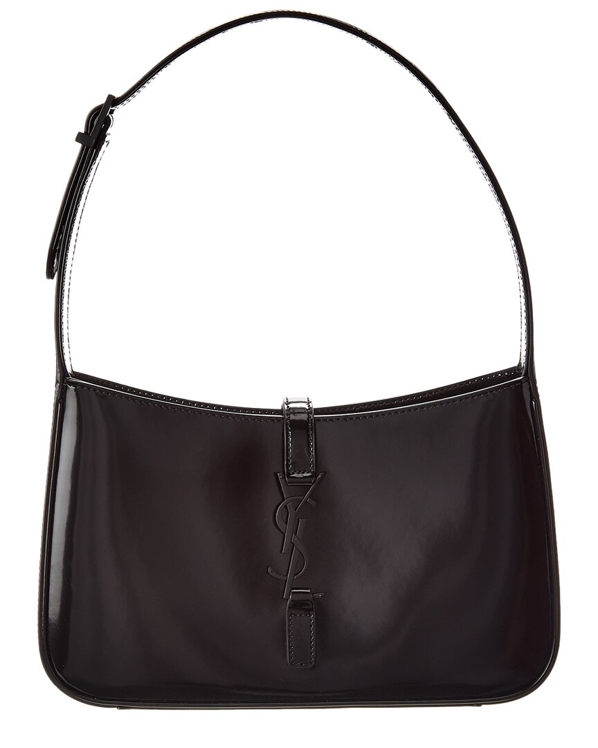 Saint Laurent Le 5 A 7 Patent Hobo Bag In Black