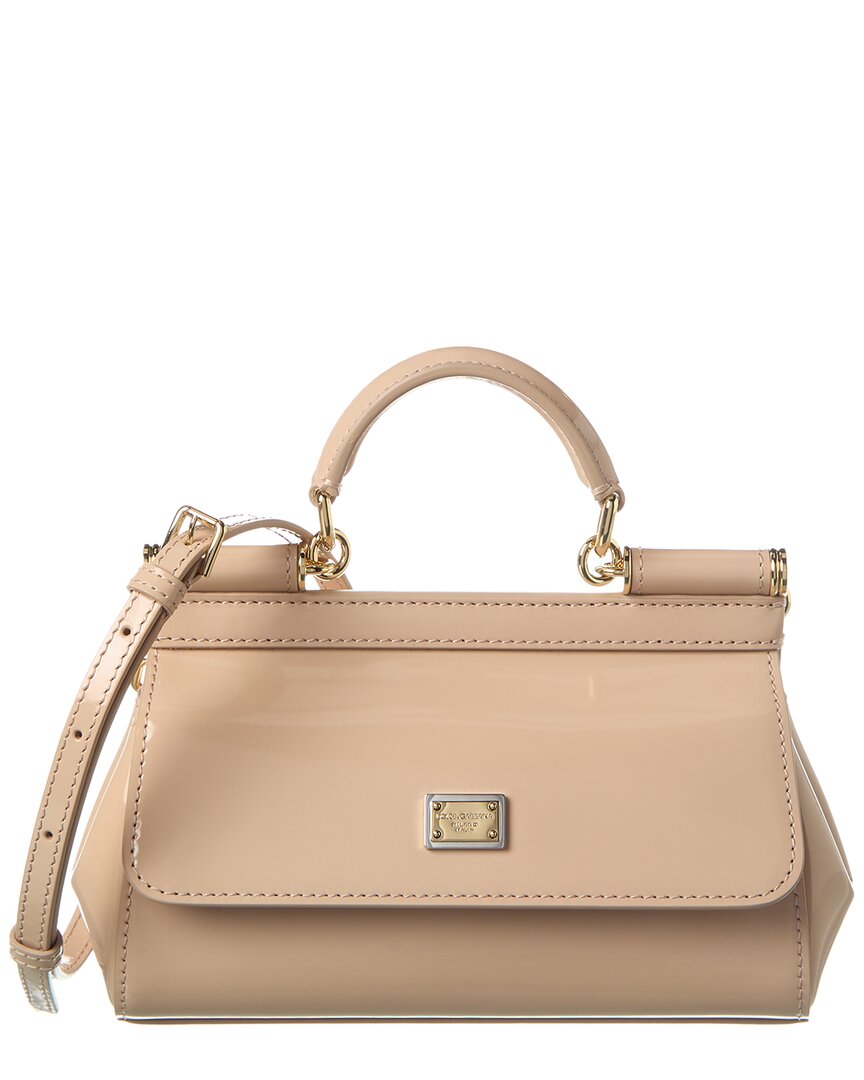 Dolce & Gabbana Sicily Small Patent Satchel In Brown