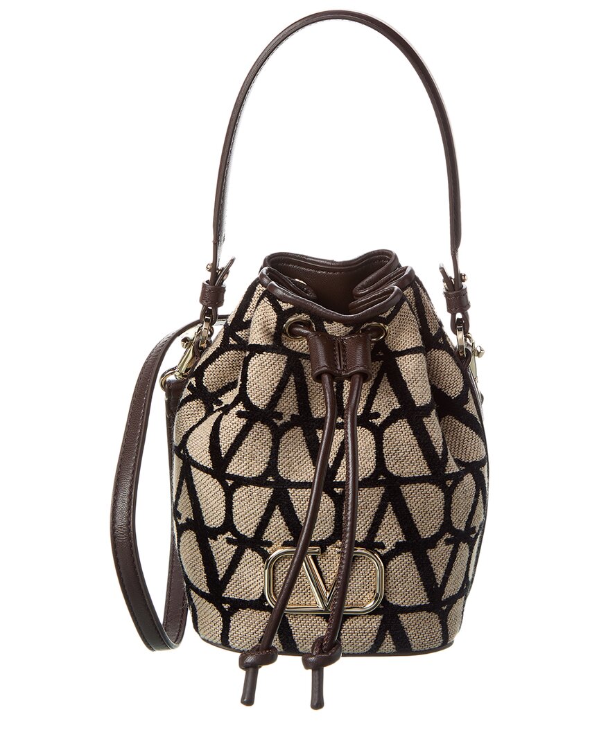 Shop Valentino Vlogo Mini Toile Iconographe Canvas & Leather Bucket Bag In Brown