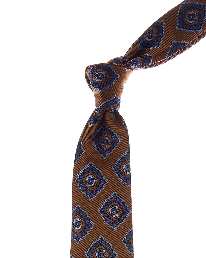 Canali Orange Check/medallion Reversible Silk Tie