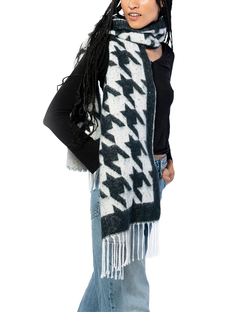 Marcus Adler Houndstooth Fringe Scarf In Black