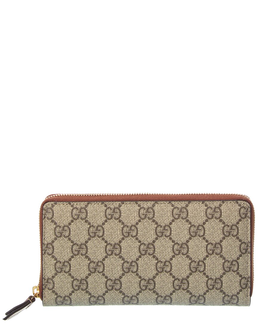 Gucci Gg Supreme Canvas & Leather Long Zip Around Wallet In Beige