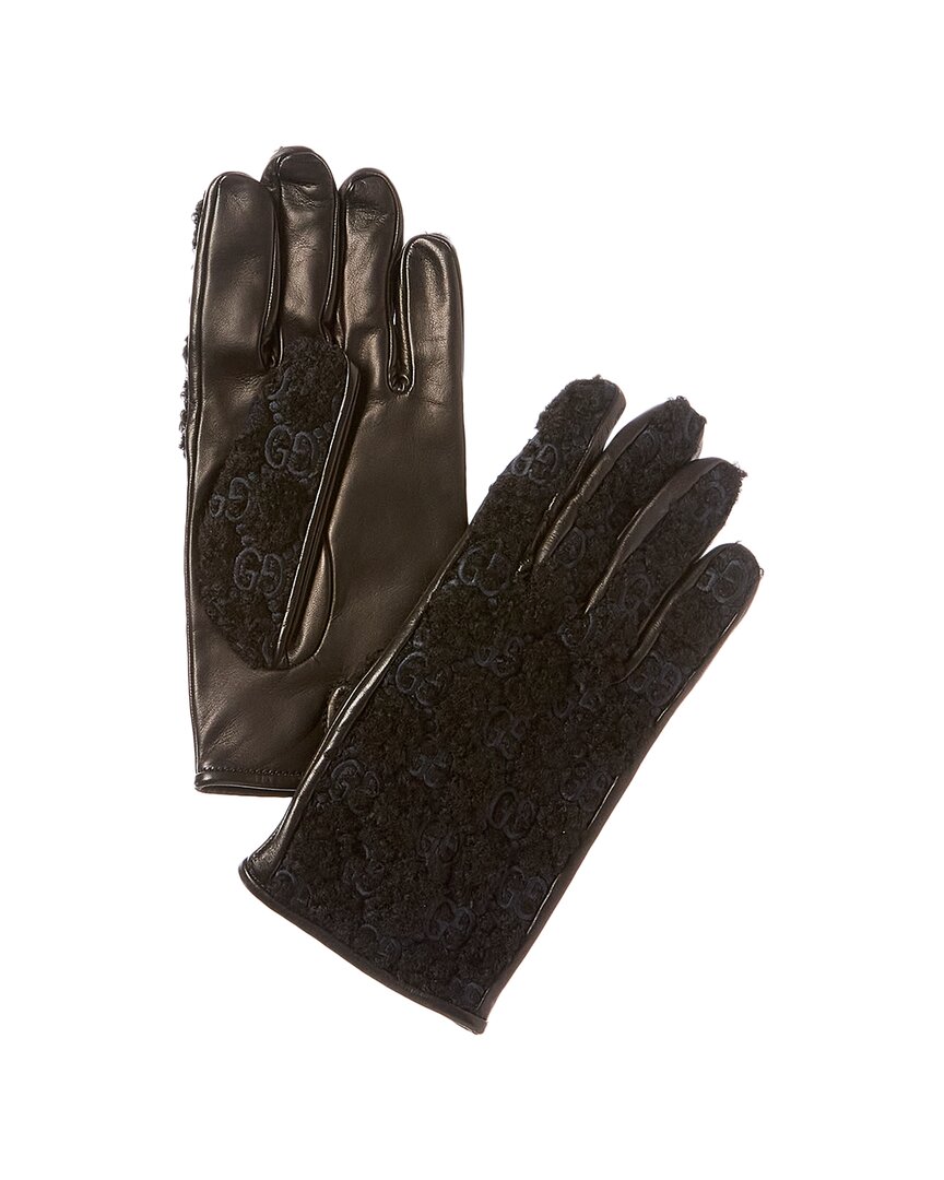 Gucci Cashmere-lined Leather Gloves In Black
