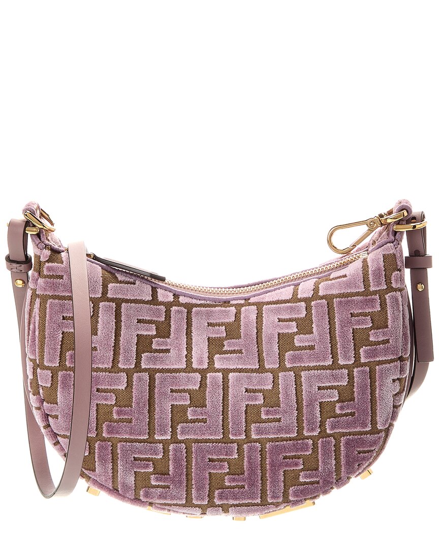 Fendi Graphy Mini Ff Jacquard Velvet & Leather Hobo Bag