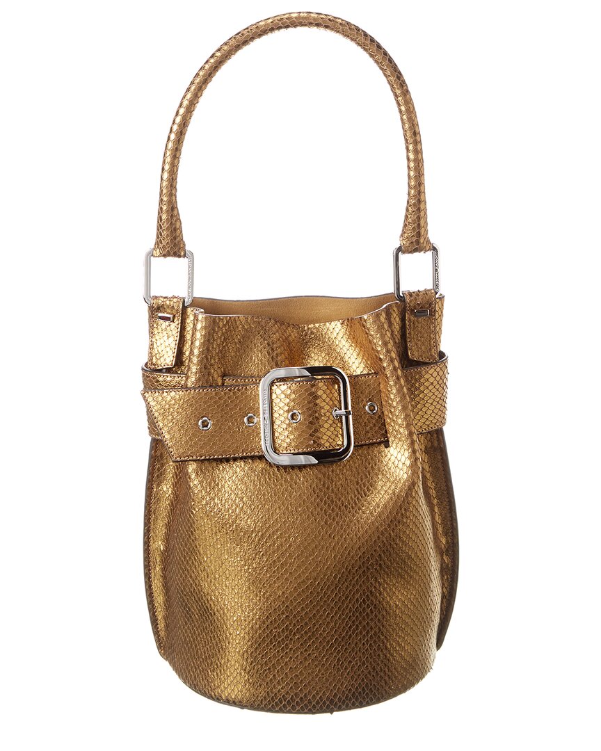 Shop Giuseppe Zanotti Snake-embossed Leather Bucket Bag In Gold