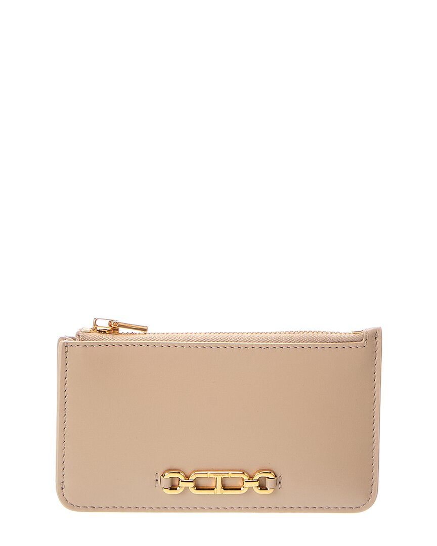 Tom Ford Palmellato Leather Zip Card Holder In Neutral