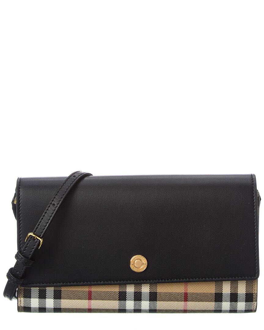 Burberry Vintage Check Ecanvas & Leather Crossbody In Black ModeSens