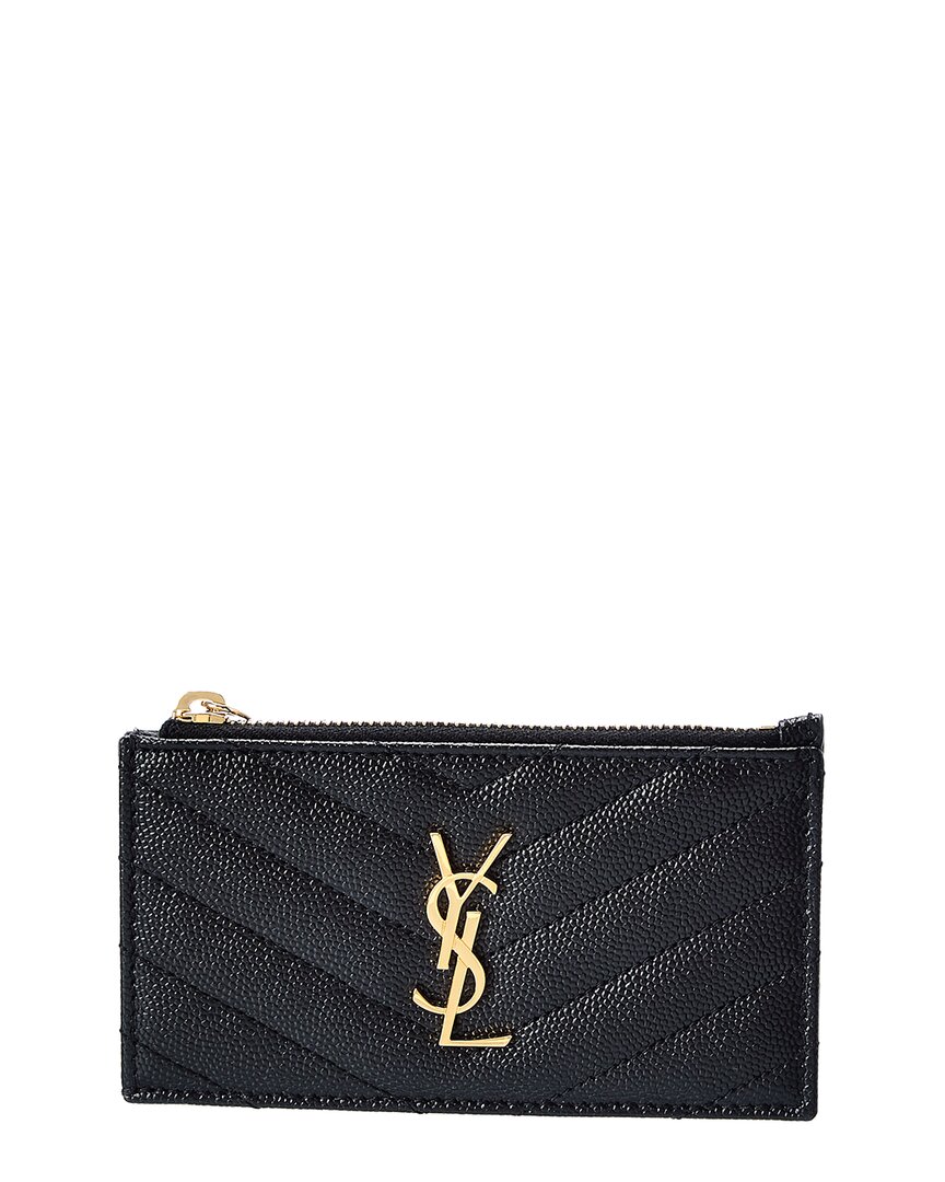 Saint Laurent Logo Plaque Leather Card Holder