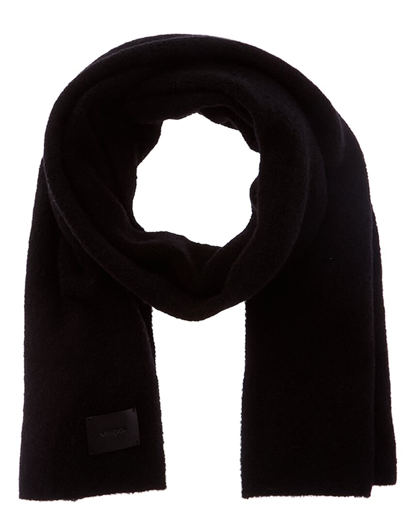 Vince Double-face Solid Leather-trim Wool & Cashmere-blend Scarf In Black