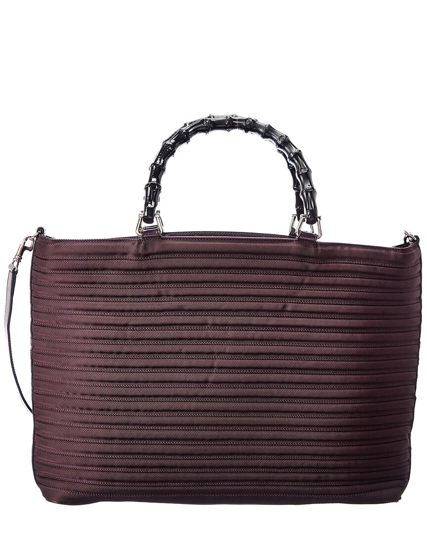 Gucci Black Leather Bamboo Tote (authentic ) In Burgundy