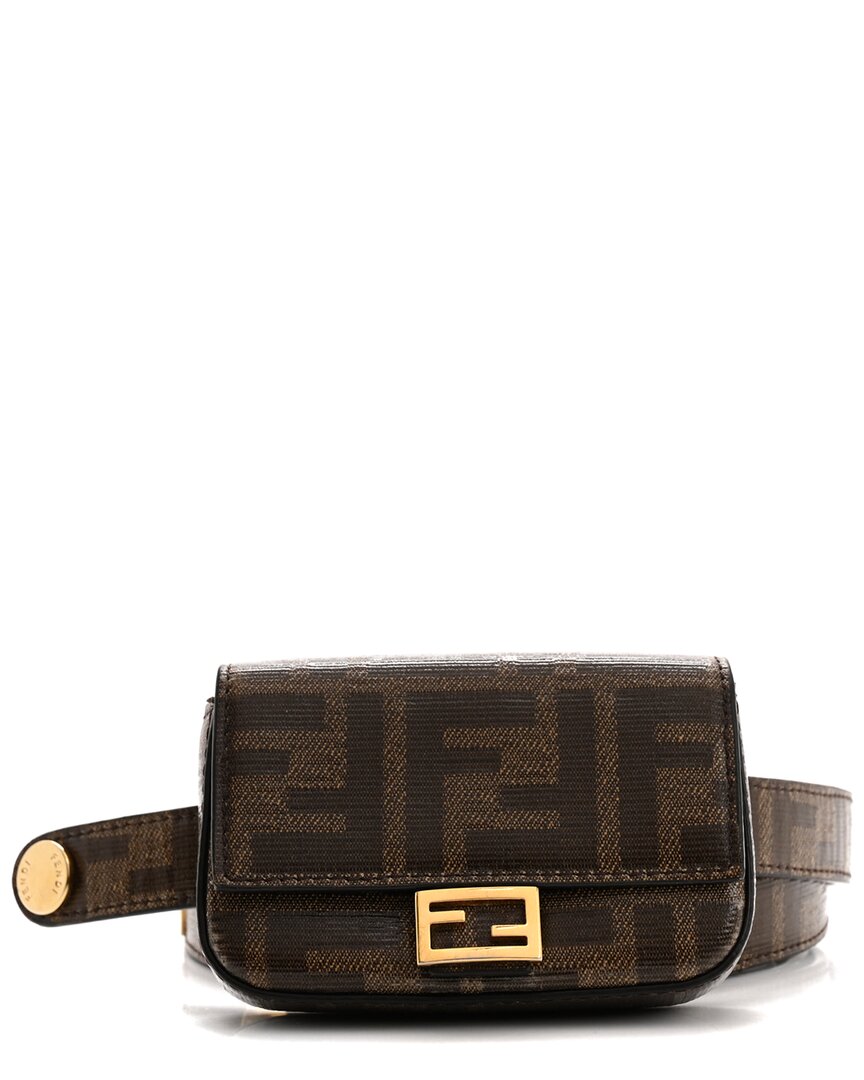 Fendi Morgano Panna Coated Canvas Ff 1974 Belt Hip Belt Baguette Bag  (authentic Pre-loved) In Brown