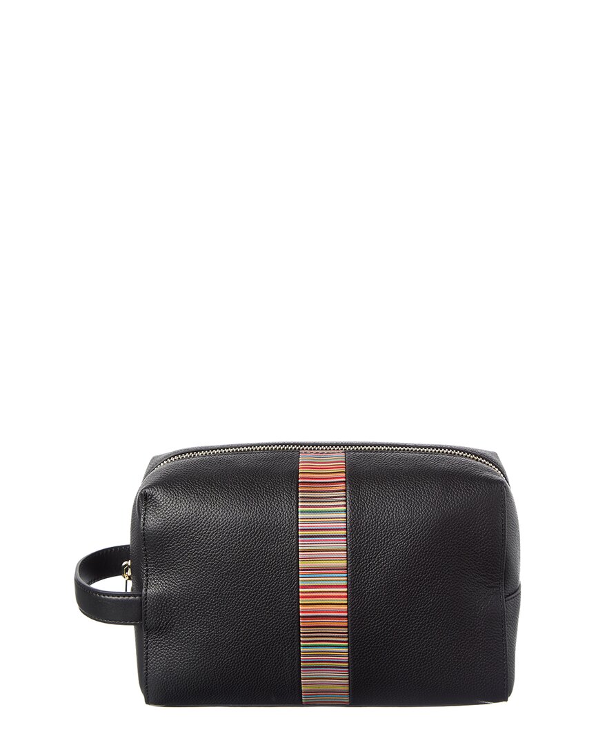 Paul Smith Signature Stripe Leather Washbag In Black