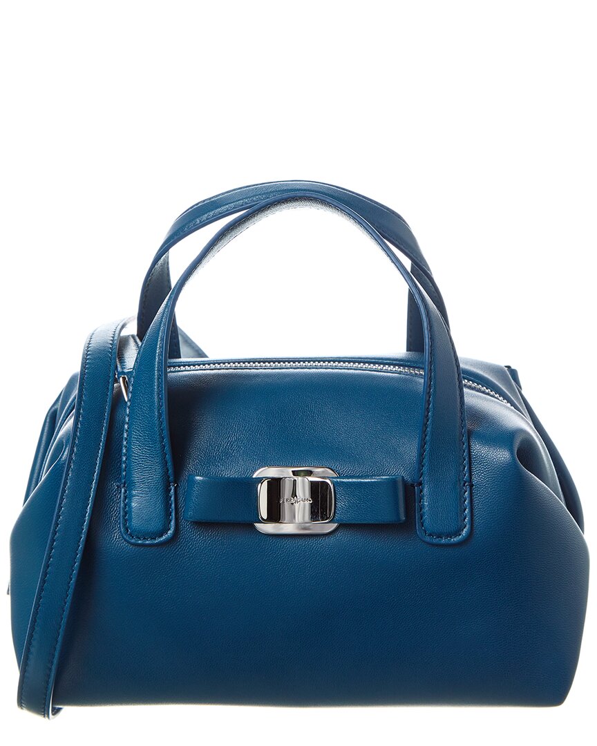 Ferragamo Vara Bow Leather Shoulder Bag In Blue