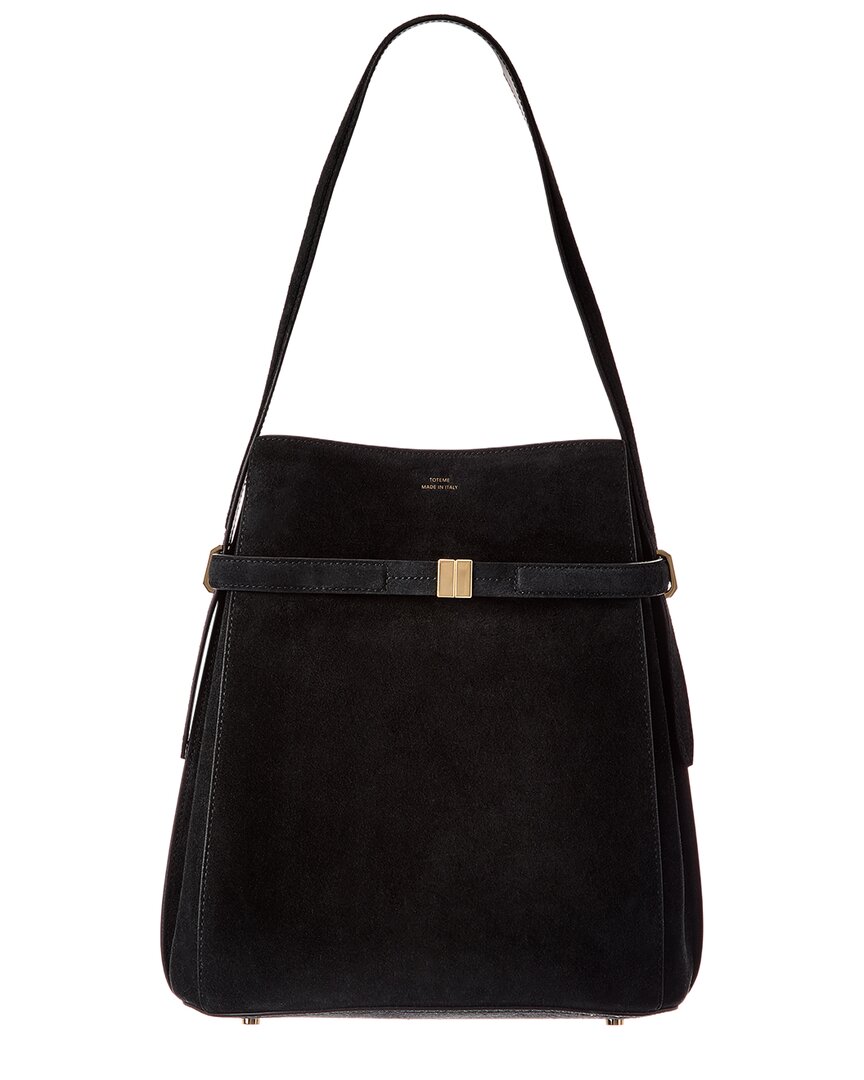 Toteme Black/Gold Belted Suede Bucket Bag