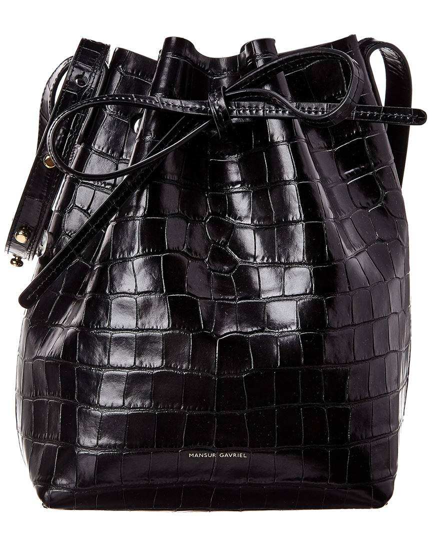 Image of Mansur Gavriel Mini Croc-Embossed Leather Bucket Bag