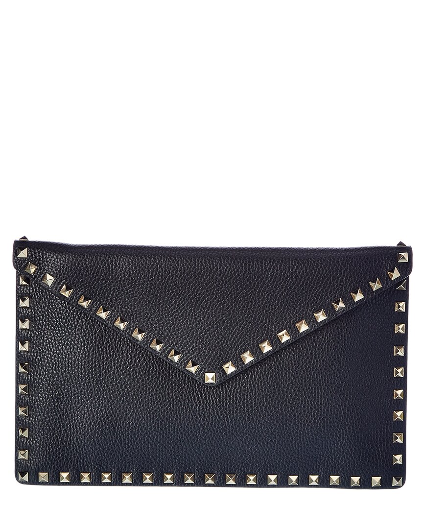 Valentino Garavani Valentino Rockstud Grainy Leather Pouch In Black