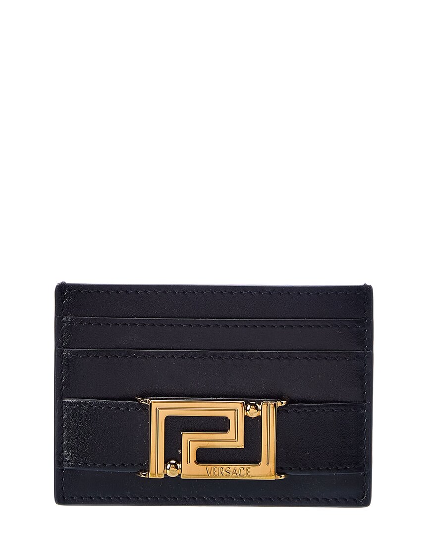 Versace Greca Leather Card Case In Black
