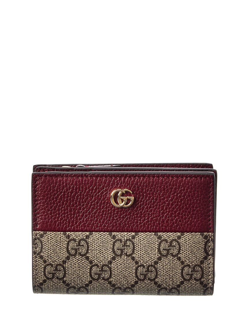 Gucci Gg Marmont Small Gg Supreme Canvas & Leather Wallet In Red