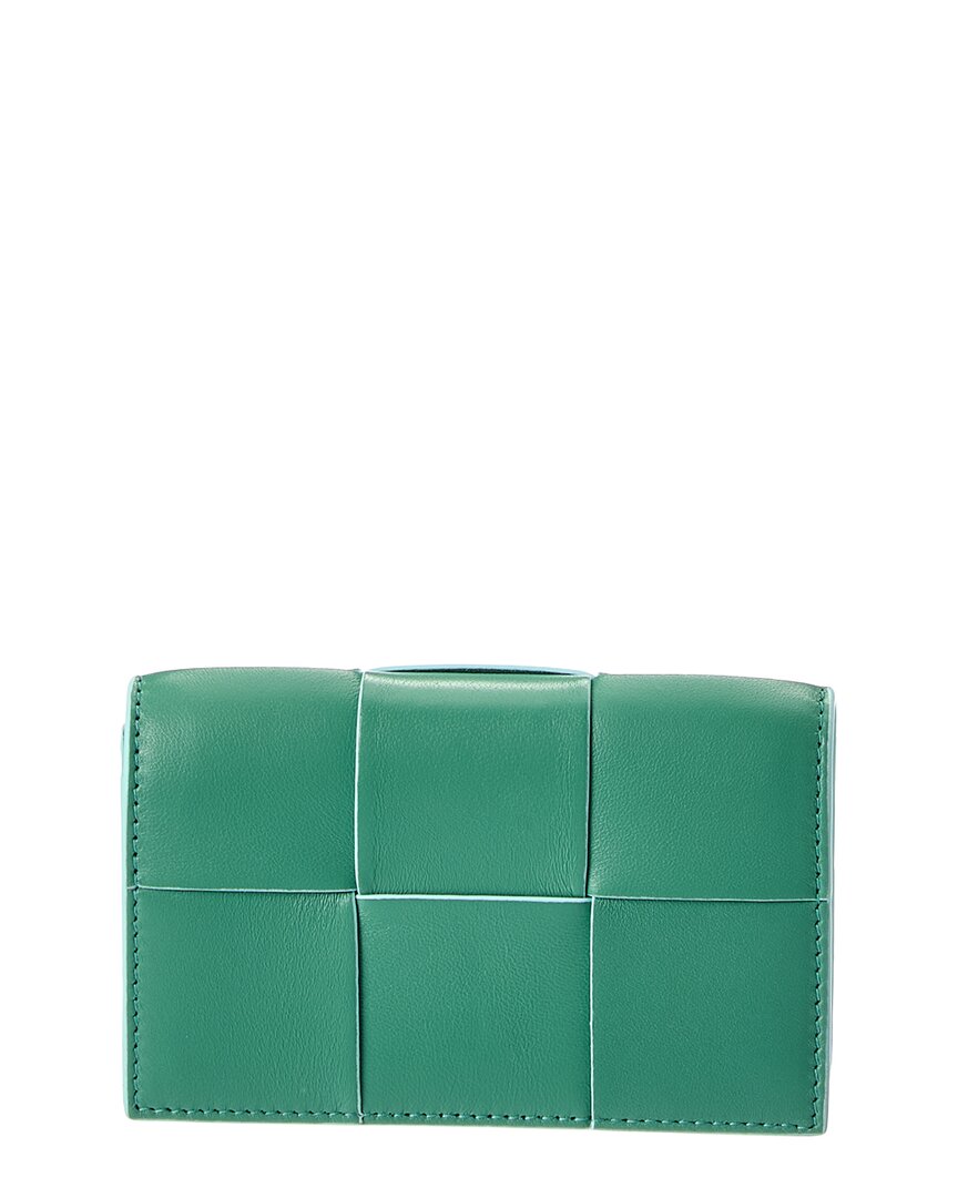 Bottega Veneta Maxi Intrecciato Leather Business Card Case In Green
