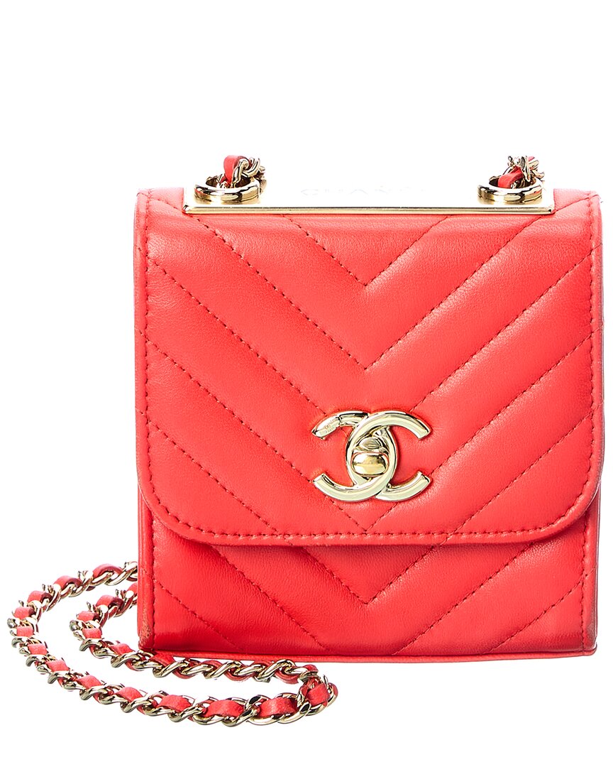 Chanel Vermilion Quilted Lambskin Leather Chevron Mini Flap Bag (Authentic Pre-Loved)