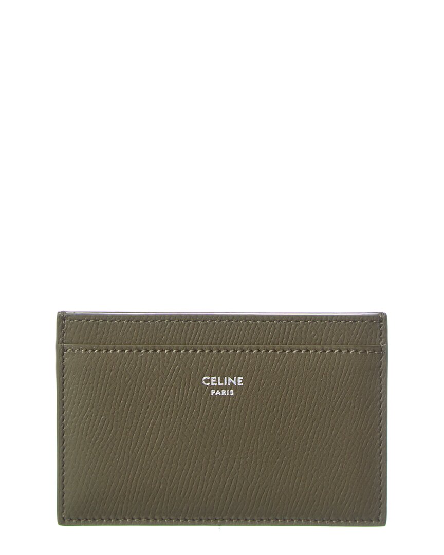 Shop Celine Logo Leather Card Case In Green