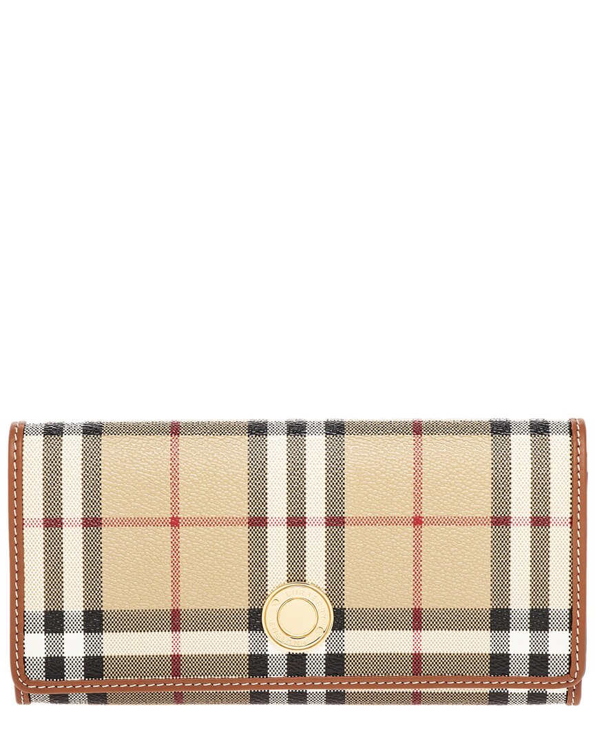 Burberry Check E-canvas & Leather Continental Wallet In Brown