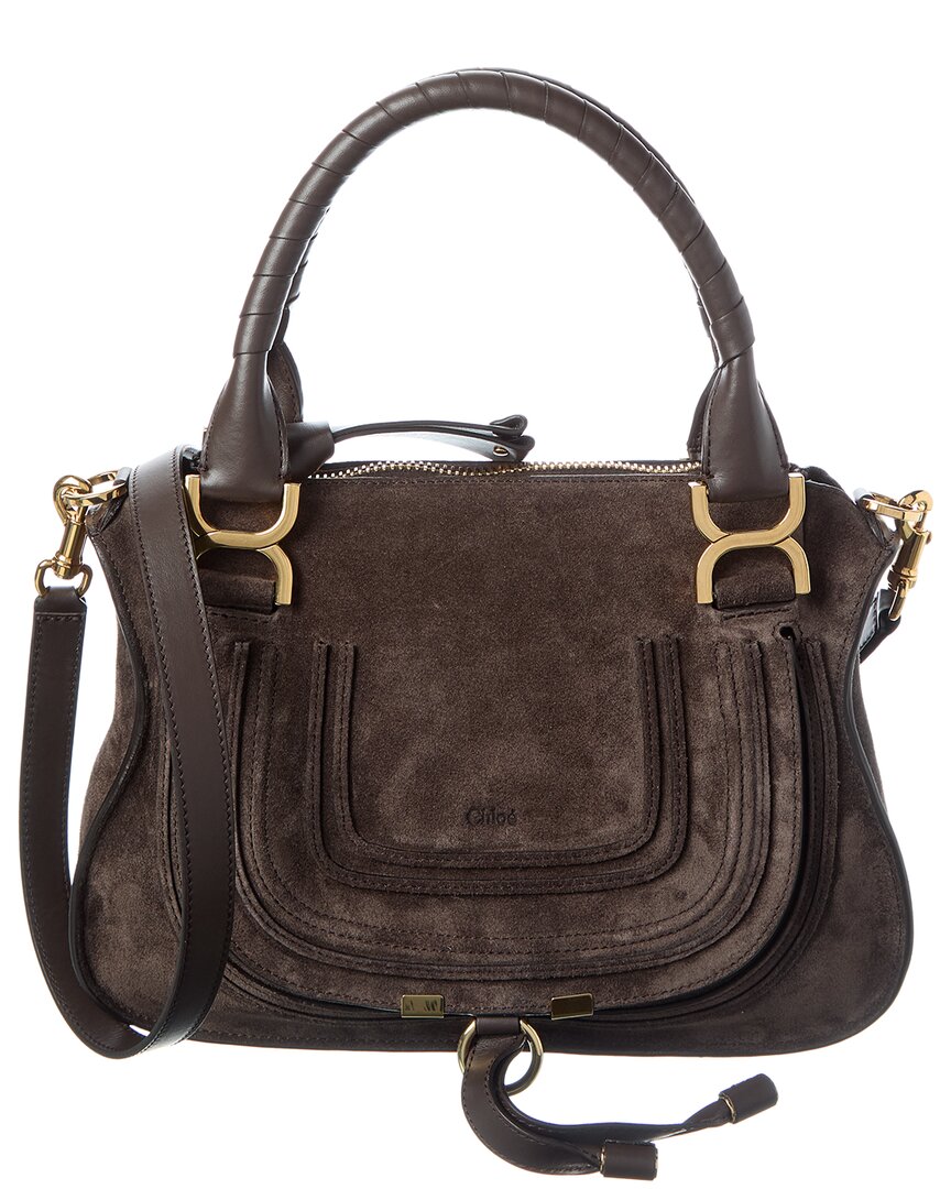 Chloé Marcie Small Suede Satchel In Brown