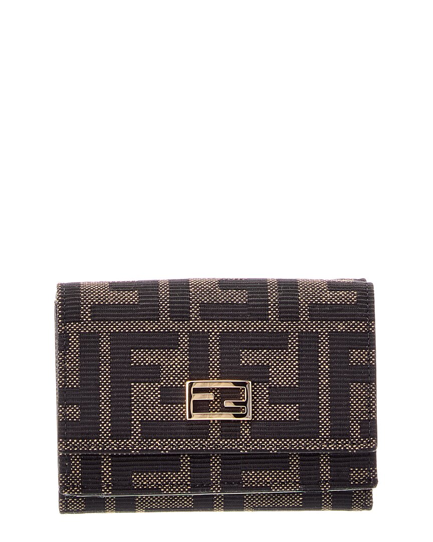 Fendi Gold/Brown Mini Tube Ff Zucca Jacquard & Leather Card Case