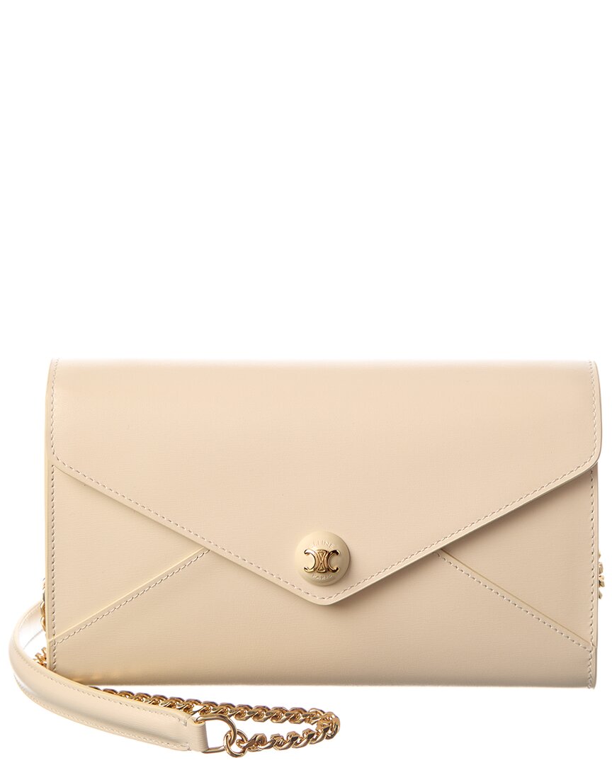 Celine Envelope Leather Wallet On Chain In White