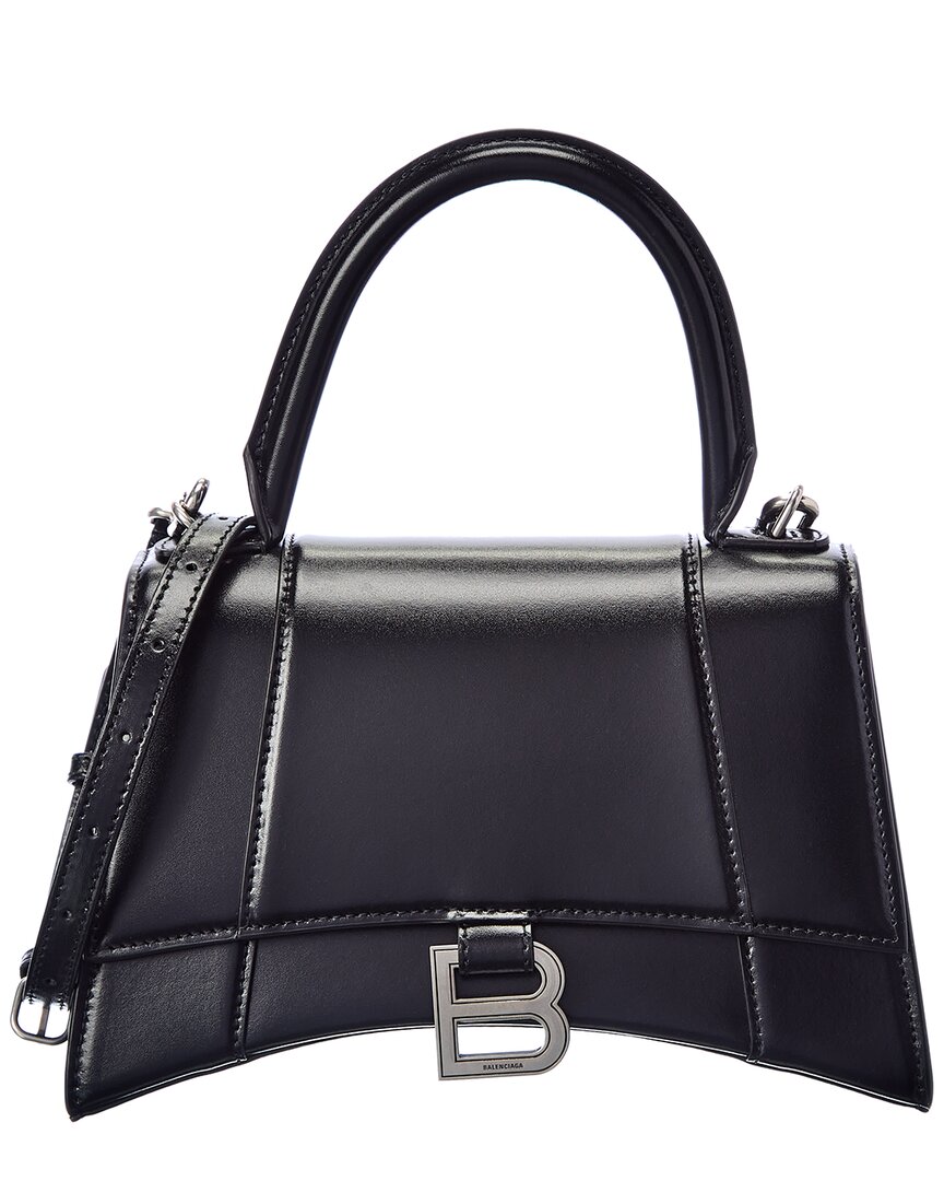 Balenciaga Hourglass Small Leather Top Handle Shoulder Bag In Black