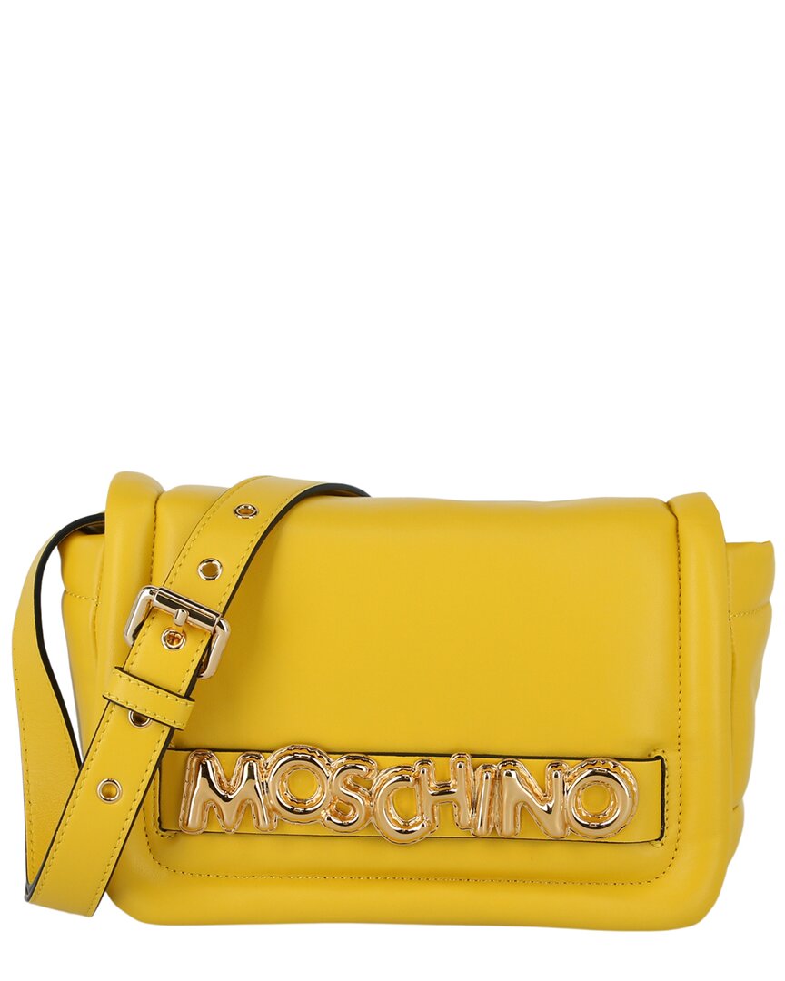 Moschino Balloon Lettering Leather Crossbody In Yellow