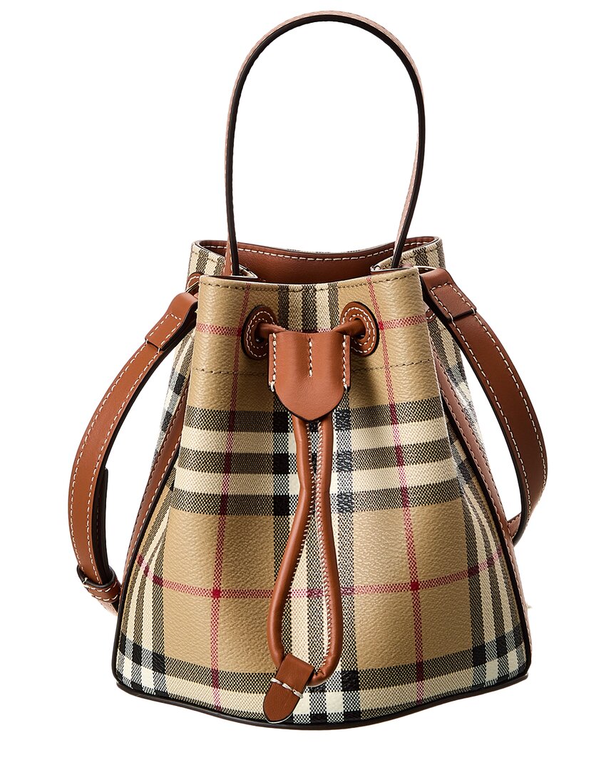 Burberry Check Mini E-Canvas & Leather Bucket Bag
