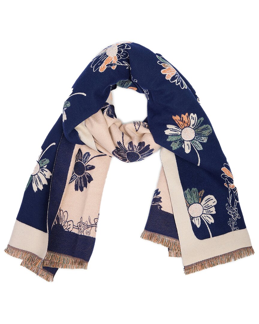 Saachi Floral Daisy Reversible Scarf In Blue