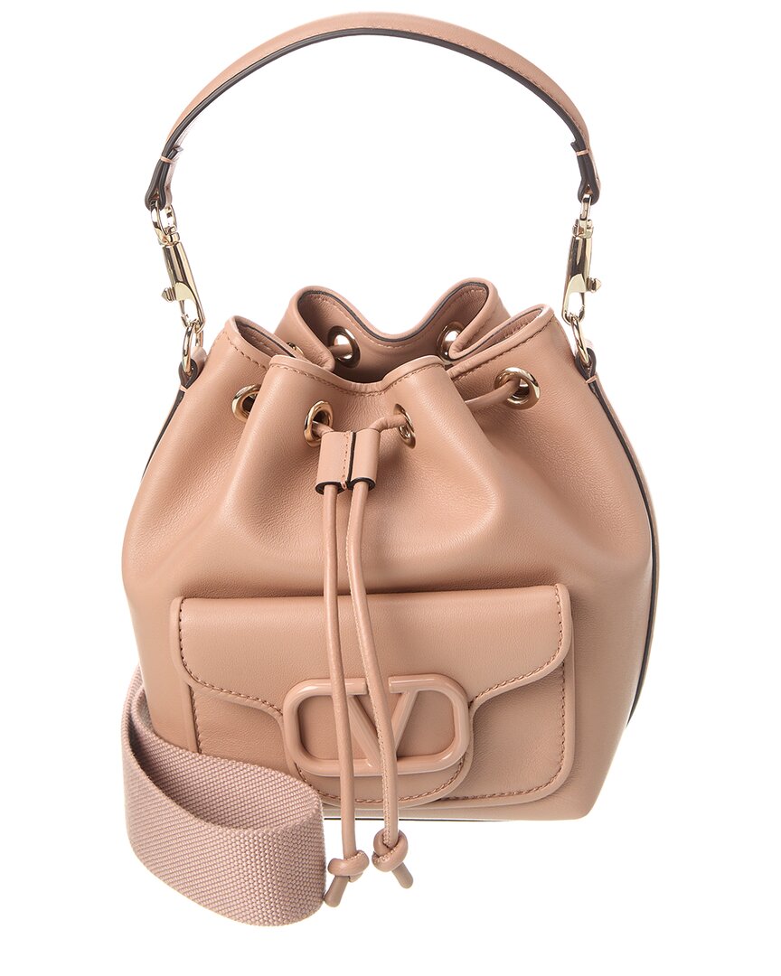 Shop Valentino Vlogo Loco Leather Bucket Bag In Brown