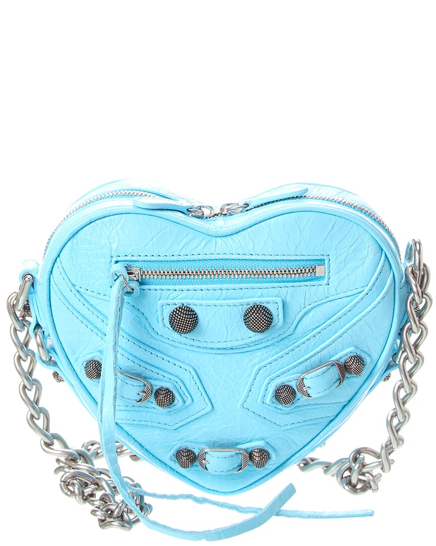 Shop Balenciaga Le Cagole Heart Mini Croc-embossed Leather Crossbody In Blue