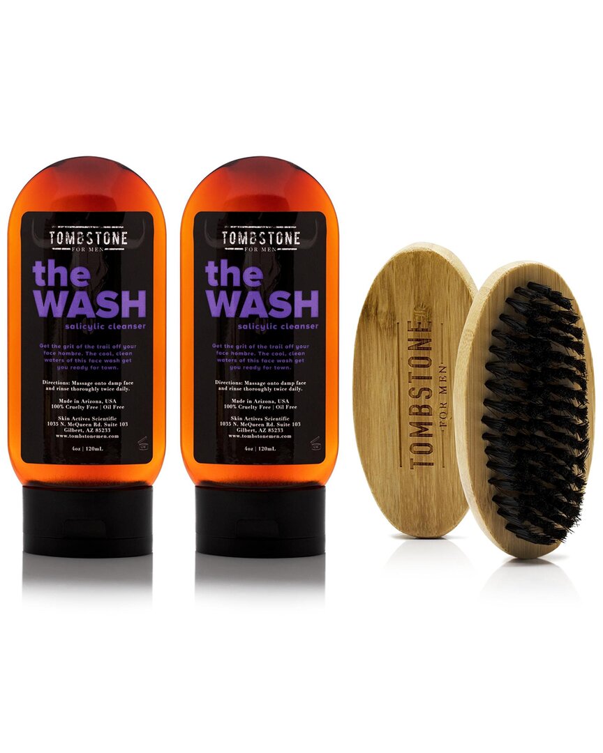 Tombstone For Men The Wash Vegan Oil-free Salicylic Cleanser 2-pack & The Beard Brush Set