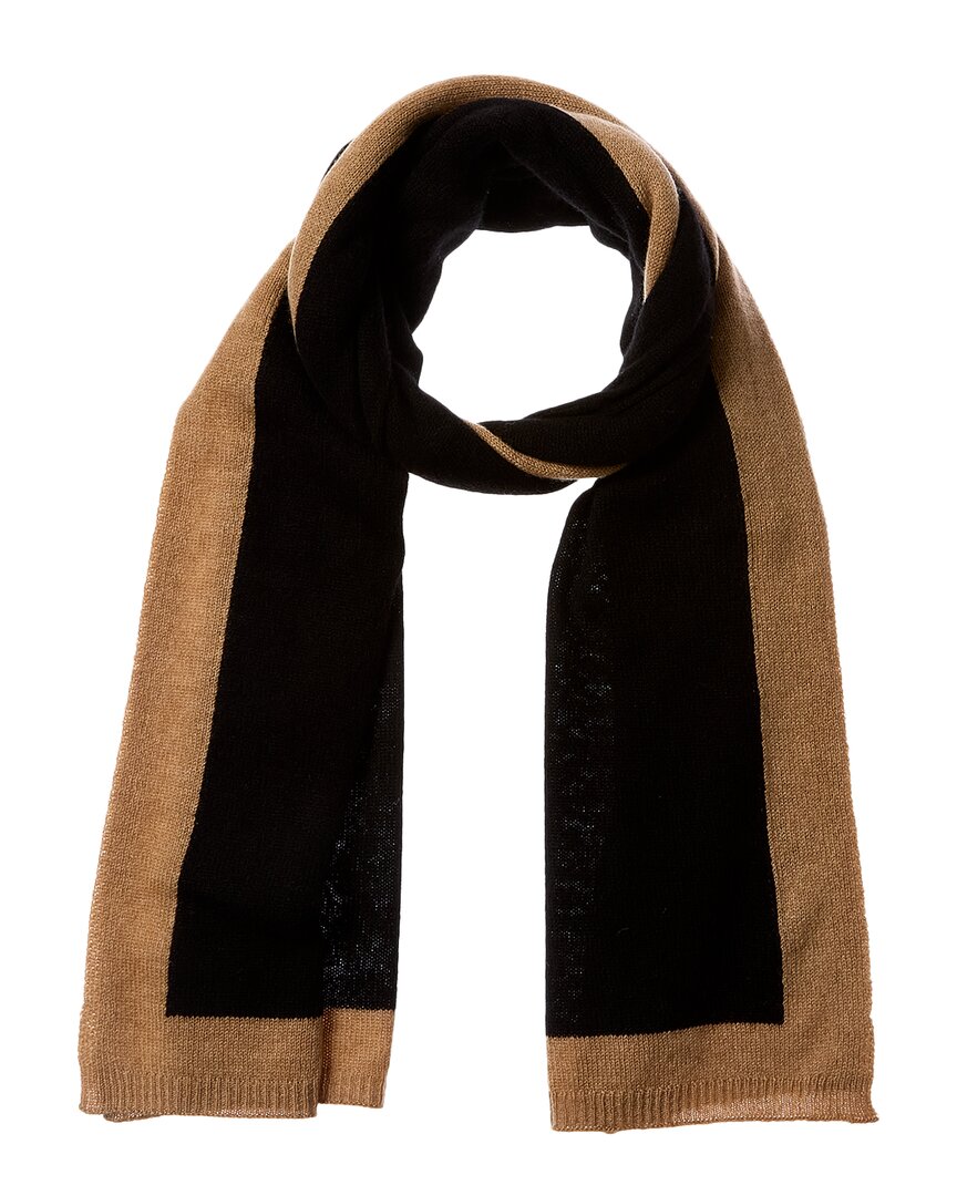 Forte Cashmere Contrast Trim Oversized Cashmere Scarf In Brown