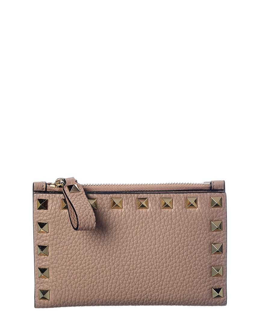 Valentino Garavani Valentino Rockstud Grainy Leather Coin Purse & Card Holder In Pink