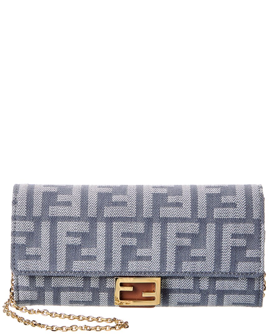 Fendi Portafoglio In Denim Ricamato Donna In Blue
