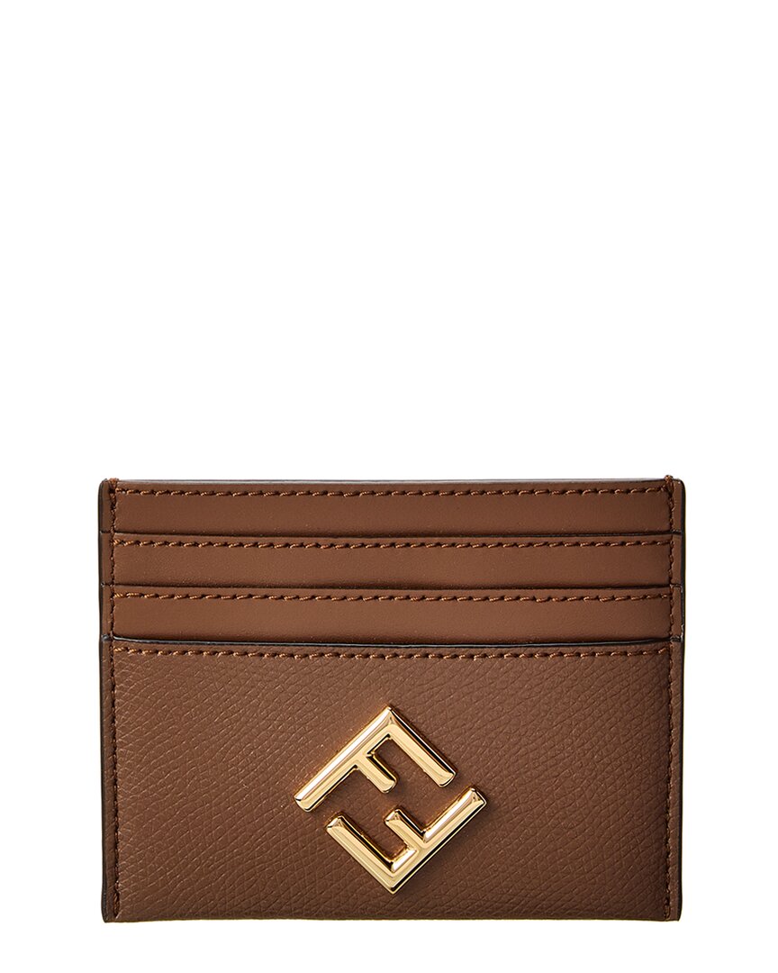 Shop Fendi Ff Diamonds Leather Card Holder In Brown