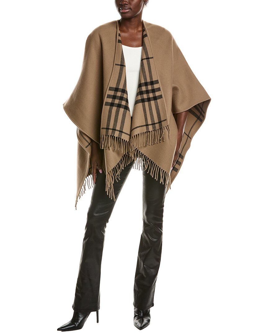 Burberry Check Wool Poncho In Brown