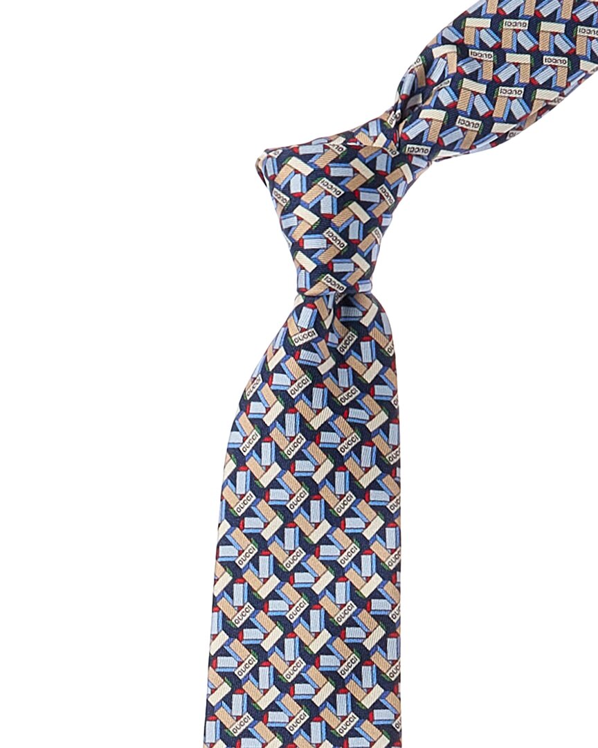 Shop Gucci Blue Printed Silk Tie