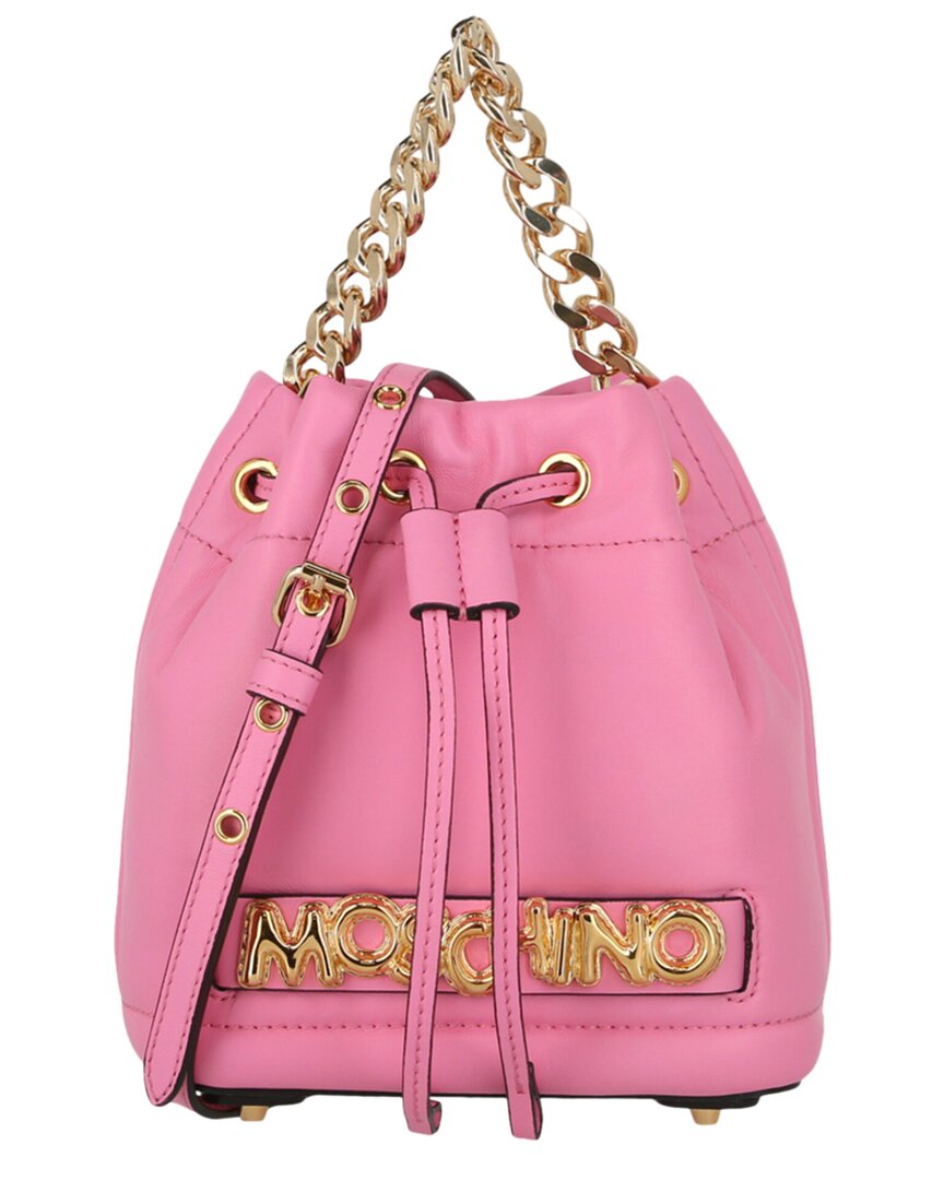 Moschino Logo Leather Bucket Bag In Pink