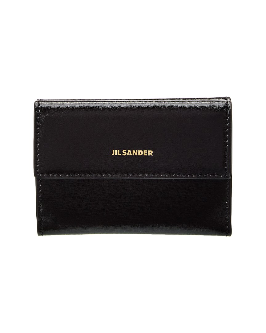 Shop Jil Sander Logo Mini Leather French Wallet In Black