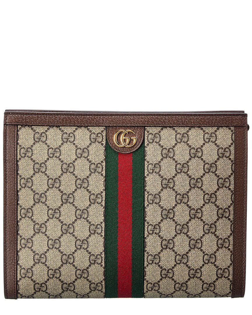 Gucci Ophidia Gg Supreme Canvas & Leather Pouch In Brown