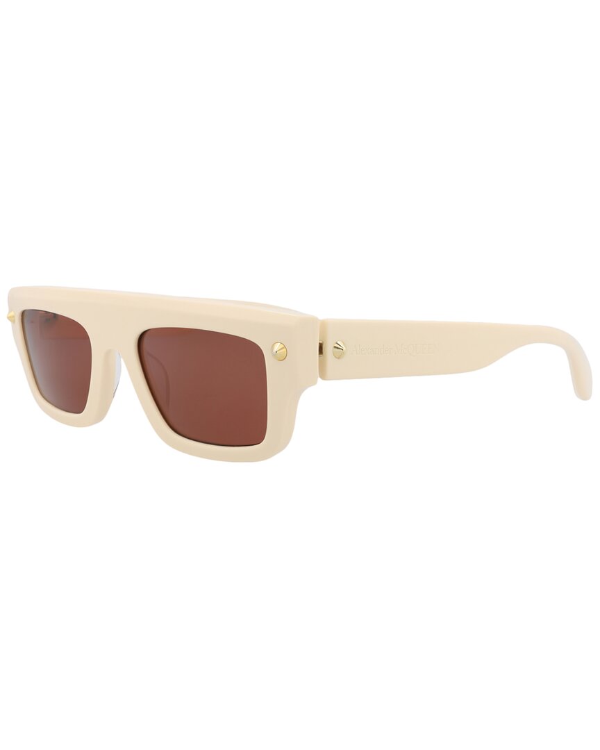 Alexander Mcqueen Spike Studs Contemporary Square Frame Tinted Sunglasses In Brown