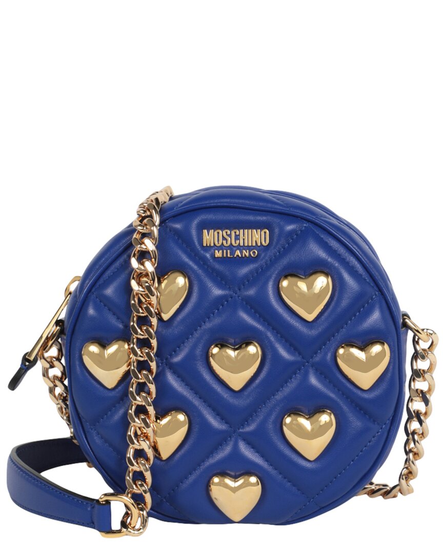 Moschino Heart-stud Leather Crossbody In Blue