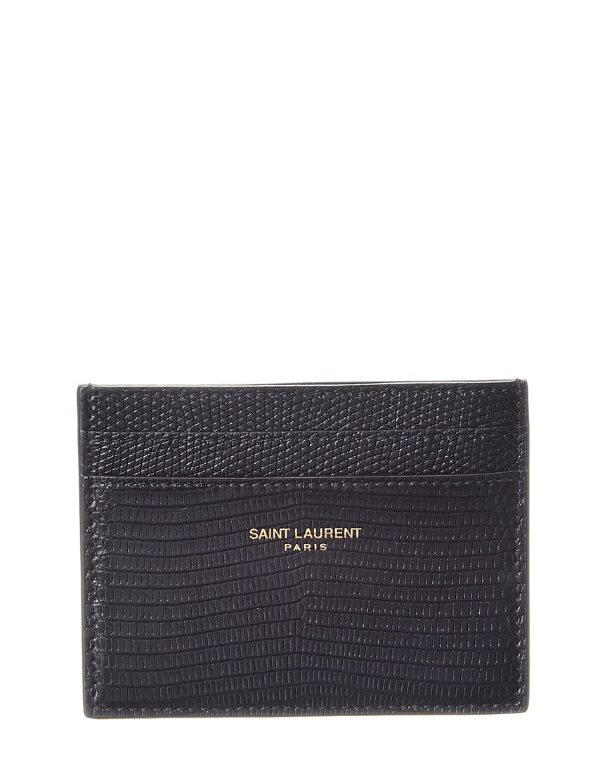 Saint Laurent Logo Leather Card Case In Blue